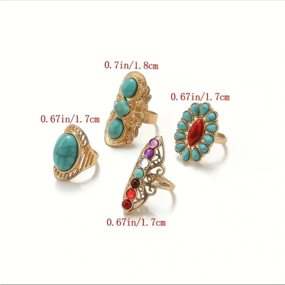 Boho Style Gold and Turquoise Stackable Ring Set